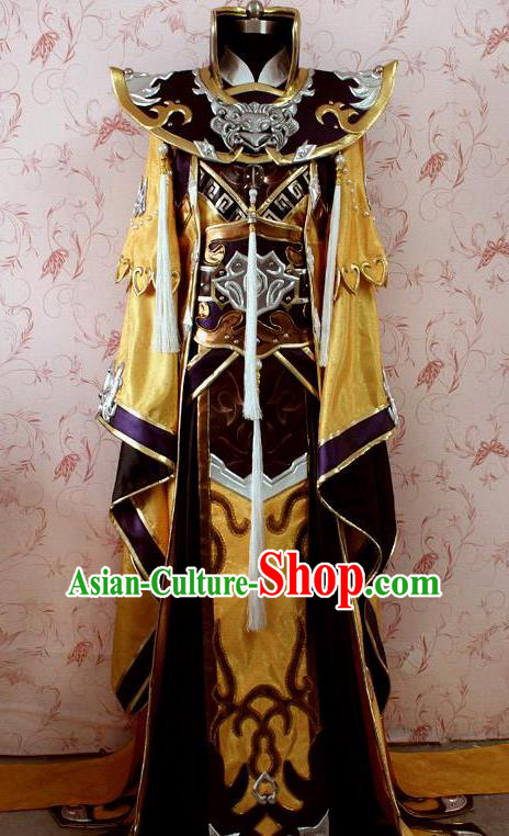 Chinese Ancient General Swordsman Golden Costume Traditional Cosplay Emperor Clothing for Men