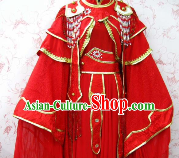 Chinese Ancient Female Swordsman Wedding Red Costume Traditional Cosplay Heroine Peri Dress for Women