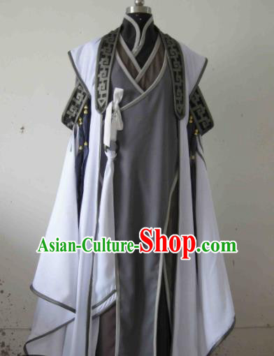 Chinese Ancient Nobility Childe Grey Costume Traditional Cosplay Swordsman Taoist Clothing for Men