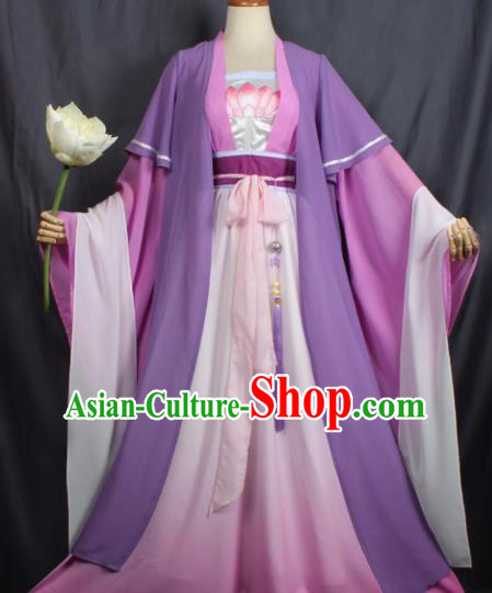 Chinese Ancient Female Swordsman Costume Traditional Cosplay Princess Purple Dress for Women