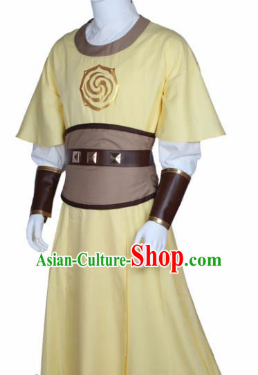 Chinese Ancient Imperial Bodyguard Yellow Costume Traditional Cosplay Swordsman Clothing for Men