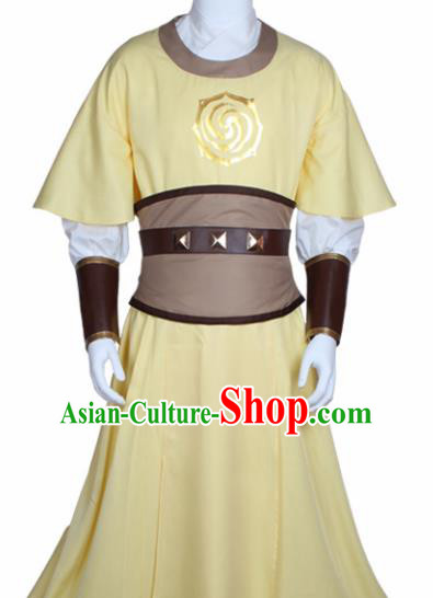 Chinese Ancient Imperial Bodyguard Yellow Costume Traditional Cosplay Swordsman Clothing for Men