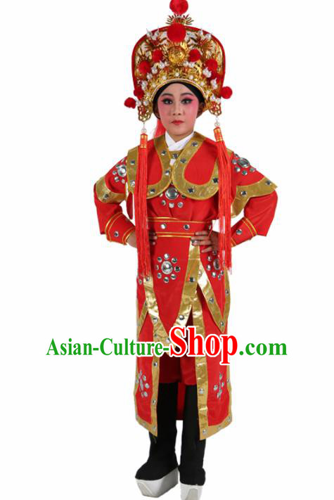 Chinese Traditional Beijing Opera Children Costume Peking Opera Takefu Red Clothing for Kids