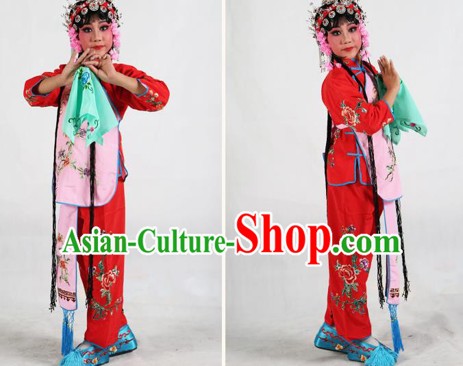 Traditional Chinese Beijing Opera Children Costume Peking Opera Maidservants Pink Vest Clothing for Kids