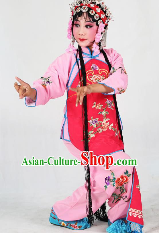 Traditional Chinese Beijing Opera Children Costume Peking Opera Maidservants Rosy Vest Clothing for Kids