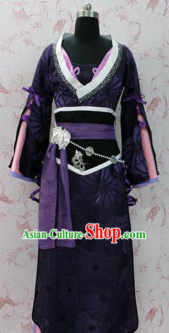 Chinese Ancient Swordswoman Costume Traditional Cosplay Princess Purple Hanfu Dress for Women