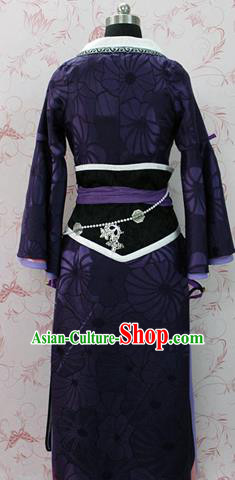 Chinese Ancient Swordswoman Costume Traditional Cosplay Princess Purple Hanfu Dress for Women