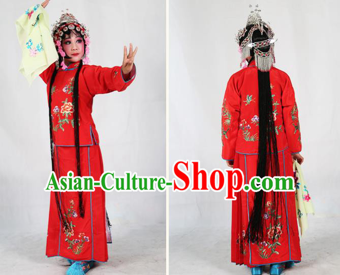 Traditional Chinese Beijing Opera Children Costume Peking Opera Maidservants Red Dress for Kids