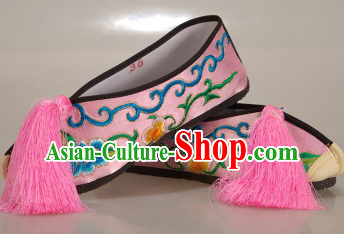 Asian Chinese Beijing Opera Shoes Pink Embroidered Shoes Traditional Peking Opera Diva Shoes