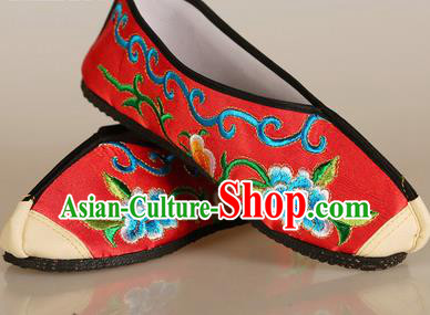 Asian Chinese Beijing Opera Shoes Red Embroidered Shoes Traditional Peking Opera Diva Shoes