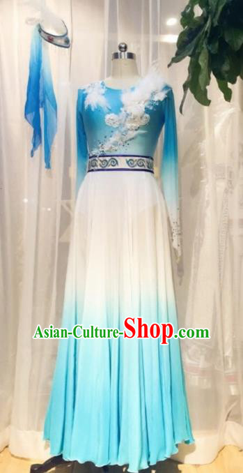Traditional Chinese Classical Dance Costume China Ancient Dance Blue Dress for Women