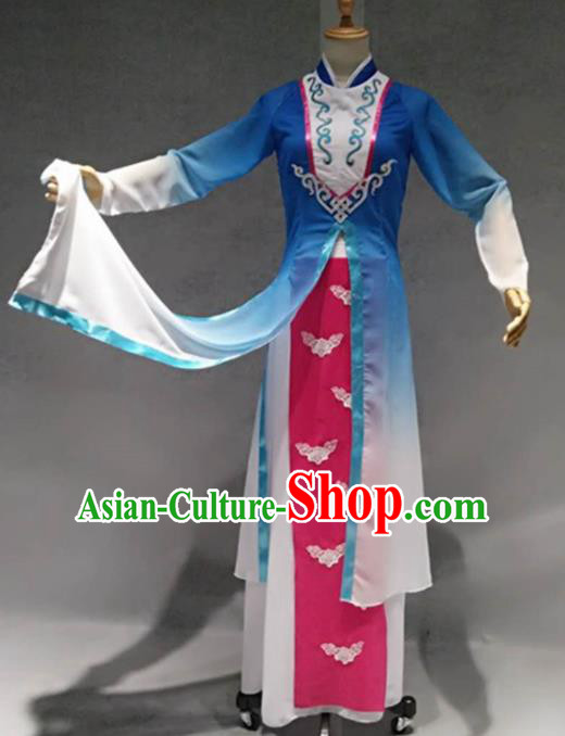 Traditional Chinese Umbrella Dance Costume China Classical Dance Blue Clothing for Women