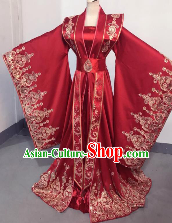 Traditional Chinese Qin Dynasty Queen Red Hanfu Dress Ancient Empress Wedding Historical Costume for Women