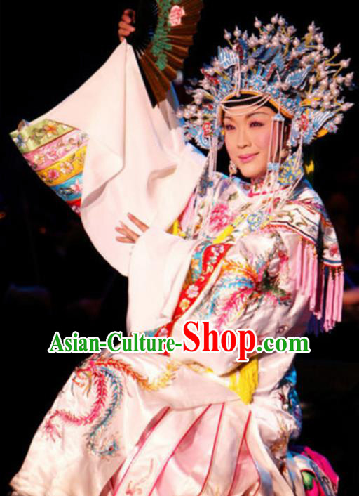 Traditional Chinese Beijing Opera White Embroidered Robe Ancient Imperial Consort Historical Costume Complete Set