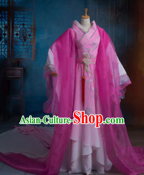 Traditional Chinese Han Dynasty Imperial Consort Pink Embroidered Dress Ancient Peri Historical Costume