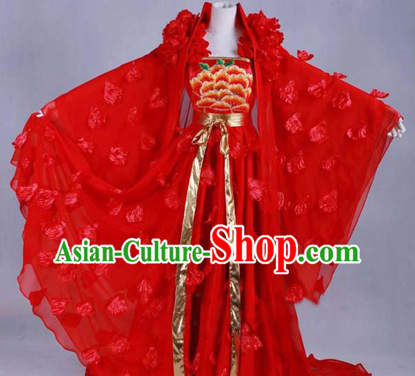 Traditional Chinese Tang Dynasty Imperial Concubine Red Dress Ancient Peri Historical Costume