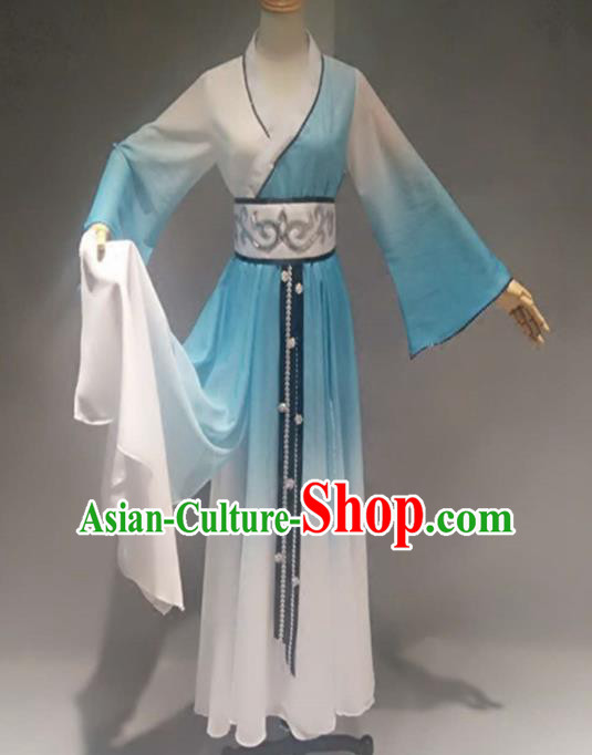 Traditional Chinese Classical Dance Costume China Stage Performance Dance Blue Dress for Women