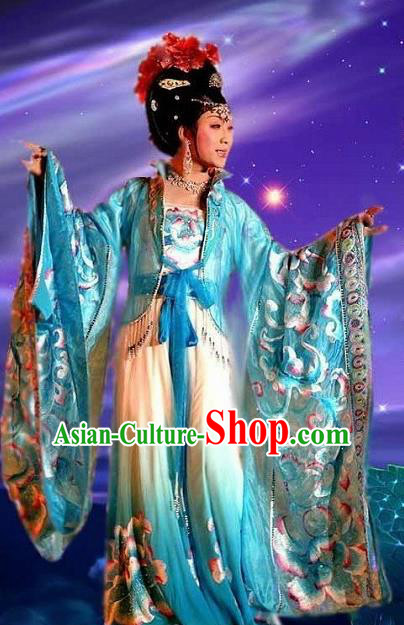 Traditional Chinese Ancient Tang Dynasty Imperial Concubine Blue Dress Historical Costume Complete Set