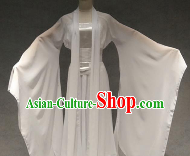 Traditional Chinese Classical Dance Costume Ancient Peri White Dress for Women