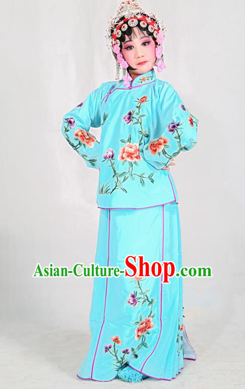 Traditional Chinese Beijing Opera Children Costume Peking Opera Maidservants Blue Dress for Kids