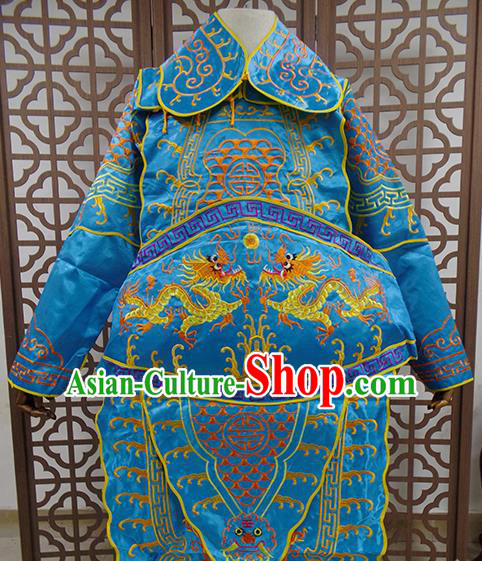 Traditional Chinese Beijing Opera General Blue Costume Peking Opera Takefu Clothing