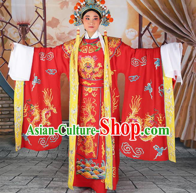 Chinese Traditional Beijing Opera Emperor Red Costume Peking Opera Royal Clothing and Hat