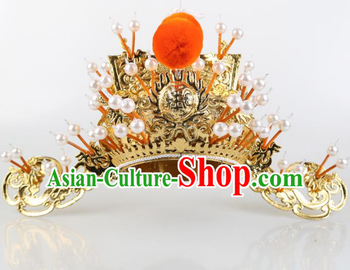Asian Chinese Beijing Opera Headwear Traditional Peking Opera Prime Minister Golden Hat
