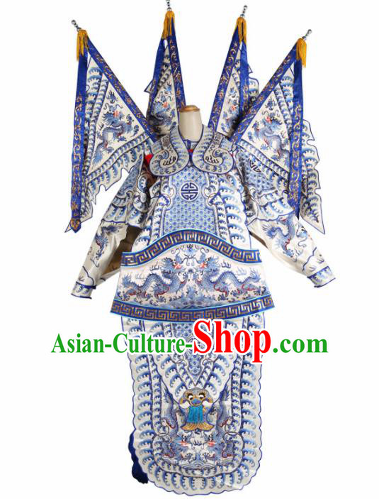 Chinese Traditional Beijing Opera General Costume Peking Opera Takefu White Clothing