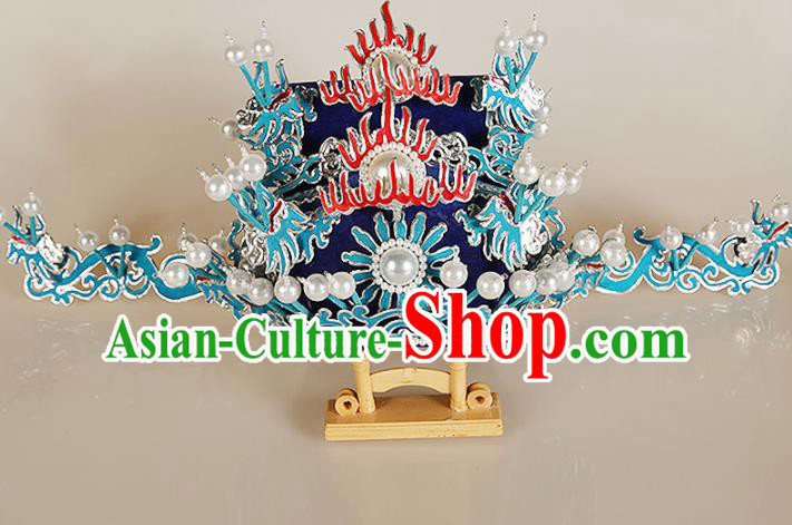 Asian Chinese Beijing Opera Headwear Traditional Peking Opera Prime Minister Royalblue Hat