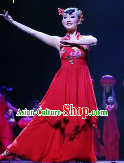 Traditional Chinese Folk Dance Costume China Yangko Dance Red Dress for Women