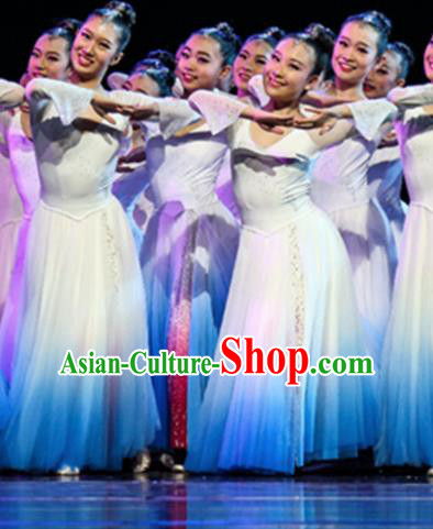 Professional Modern Dance Costume Catwalks Stage Performance White Dress for Women