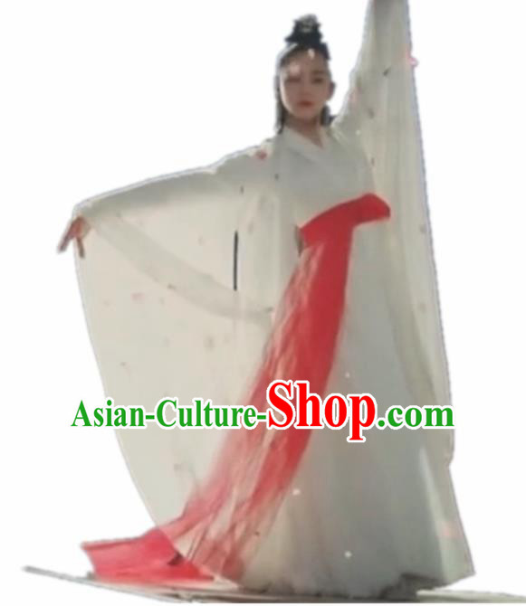 Traditional Chinese Classical Dance Costume China Ancient Peri Dance White Dress for Women