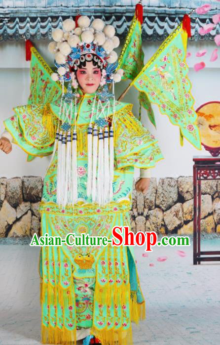 Traditional Chinese Beijing Opera Female General Green Costume Peking Opera Magic Warriors Clothing