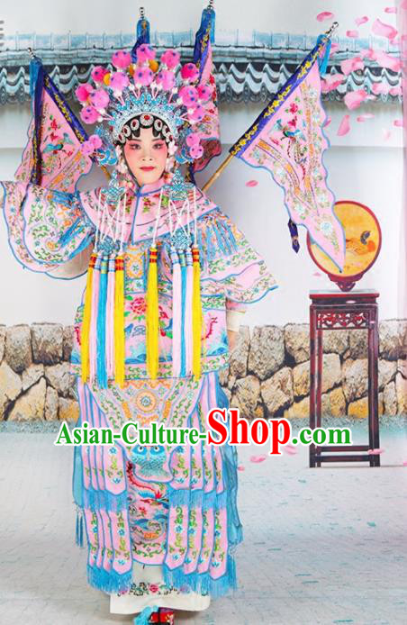 Traditional Chinese Beijing Opera Female General Pink Costume Peking Opera Magic Warriors Clothing