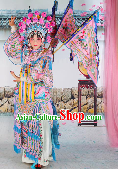 Traditional Chinese Beijing Opera Female General Pink Costume Peking Opera Magic Warriors Clothing