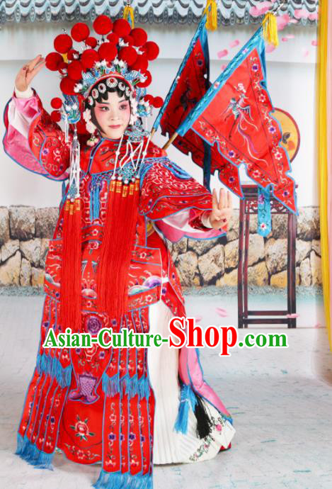 Traditional Chinese Beijing Opera Female General Red Costume Peking Opera Magic Warriors Clothing