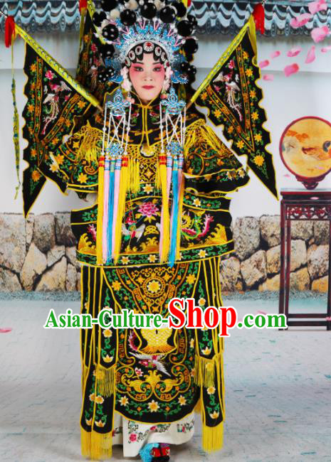 Traditional Chinese Beijing Opera Female General Black Costume Peking Opera Magic Warriors Clothing