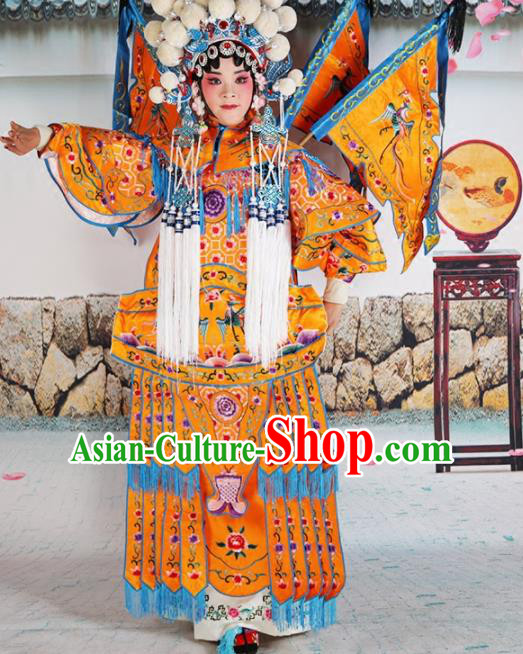 Traditional Chinese Beijing Opera Female General Golden Costume Peking Opera Magic Warriors Clothing