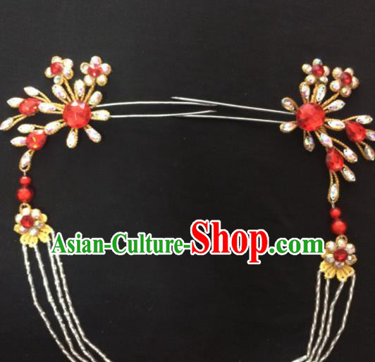 Asian Chinese Beijing Opera Hair Accessories Rhinestone Hairpins Tassel Step Shake for Women