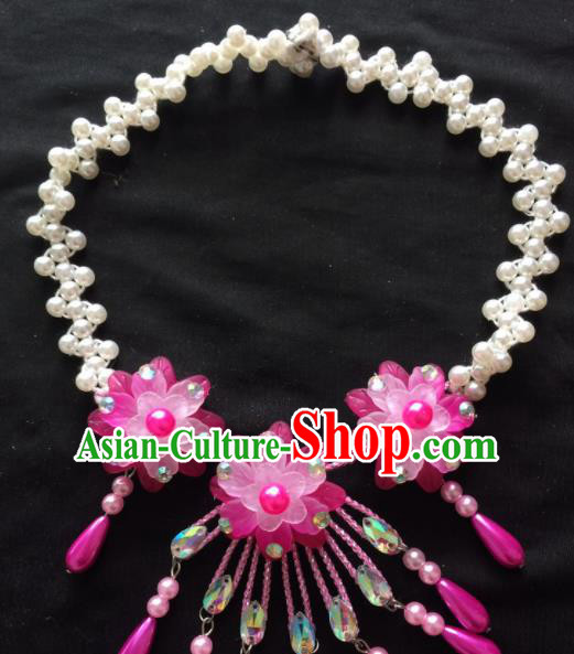 Asian Chinese Beijing Opera Jewelry Accessories Stage Performance Pink Flower Necklace for Women