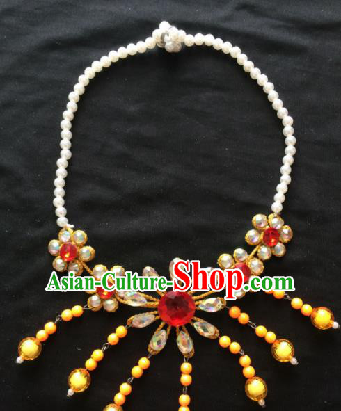 Asian Chinese Beijing Opera Jewelry Accessories Pearls Yellow Flower Necklace for Women