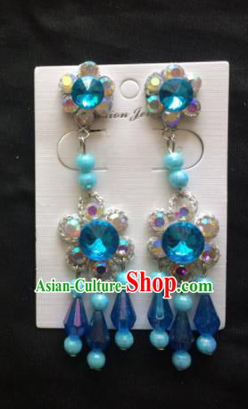 Asian Chinese Beijing Opera Jewelry Accessories Blue Earrings for Women