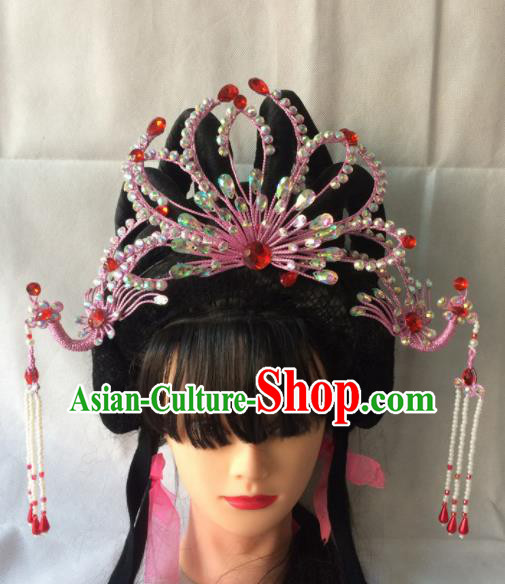 Asian Chinese Beijing Opera Hair Accessories Ancient Princess Pink Phoenix Coronet Hairpins for Women