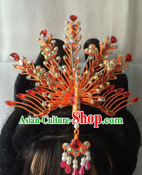 Asian Chinese Beijing Opera Hair Accessories Ancient Princess Red Phoenix Coronet Hairpins for Women