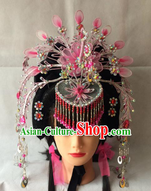 Asian Chinese Beijing Opera Hair Accessories Ancient Princess Pink Phoenix Coronet for Women