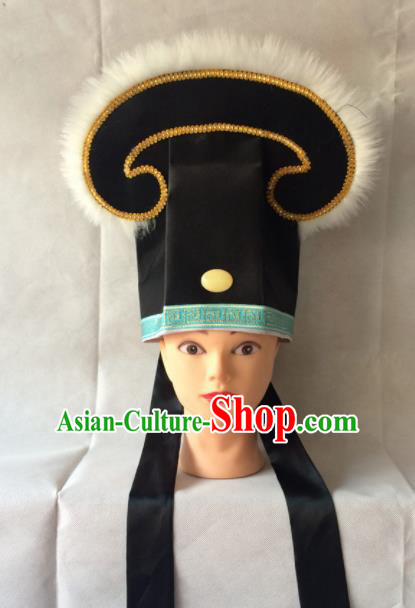 Asian Chinese Traditional Beijing Opera Niche Headwear Ancient Nobility Childe Black Hat for Men