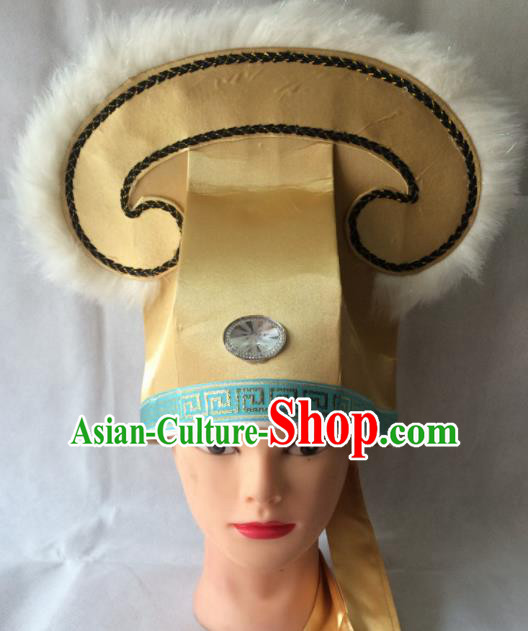 Asian Chinese Traditional Beijing Opera Niche Headwear Ancient Nobility Childe Golden Hat for Men