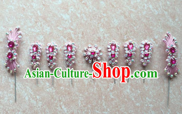 Asian Chinese Beijing Opera Hair Accessories Hair Clip Ancient Princess Pink Hairpins Complete Set for Women