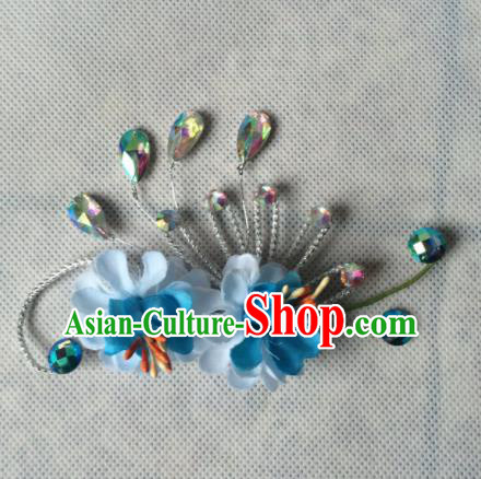 Asian Chinese Beijing Opera Jewelry Accessories Ancient Princess Blue Flowers Brooch for Women