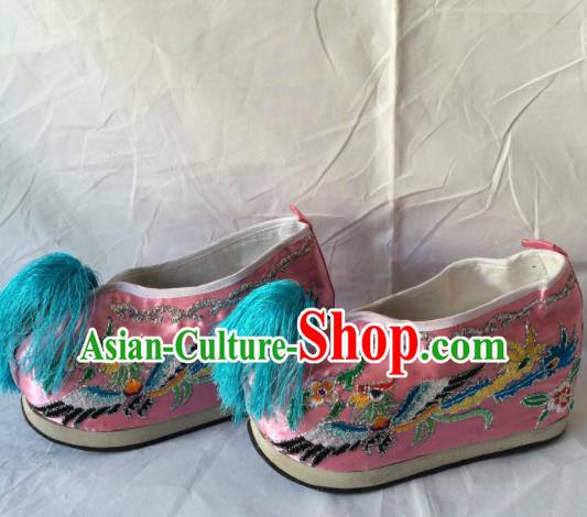Asian Chinese Beijing Opera Shoes Ancient Princess Shoes Pink Embroidered Shoes for Women